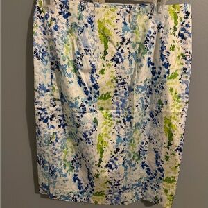 Elegant Blue and Green Patterned Pencil Skirt